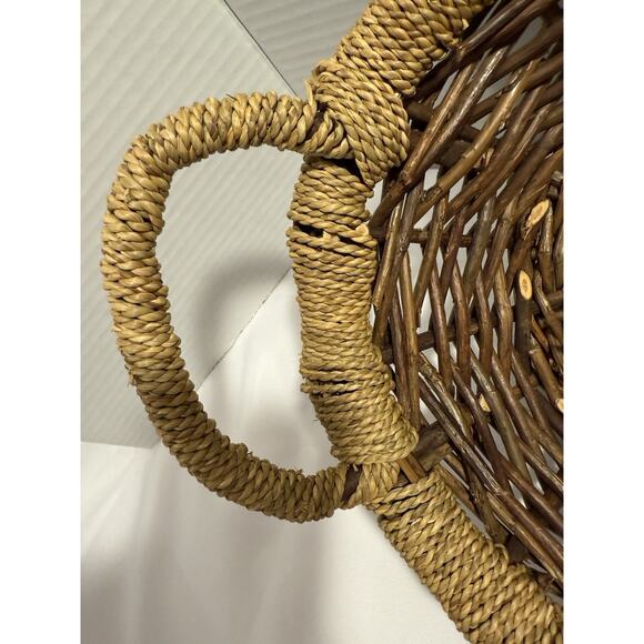 Woven Wicker Rattan Egg Gathering Basket Woven Rope Handle & Edge, Farmhouse - Picture 2 of 9